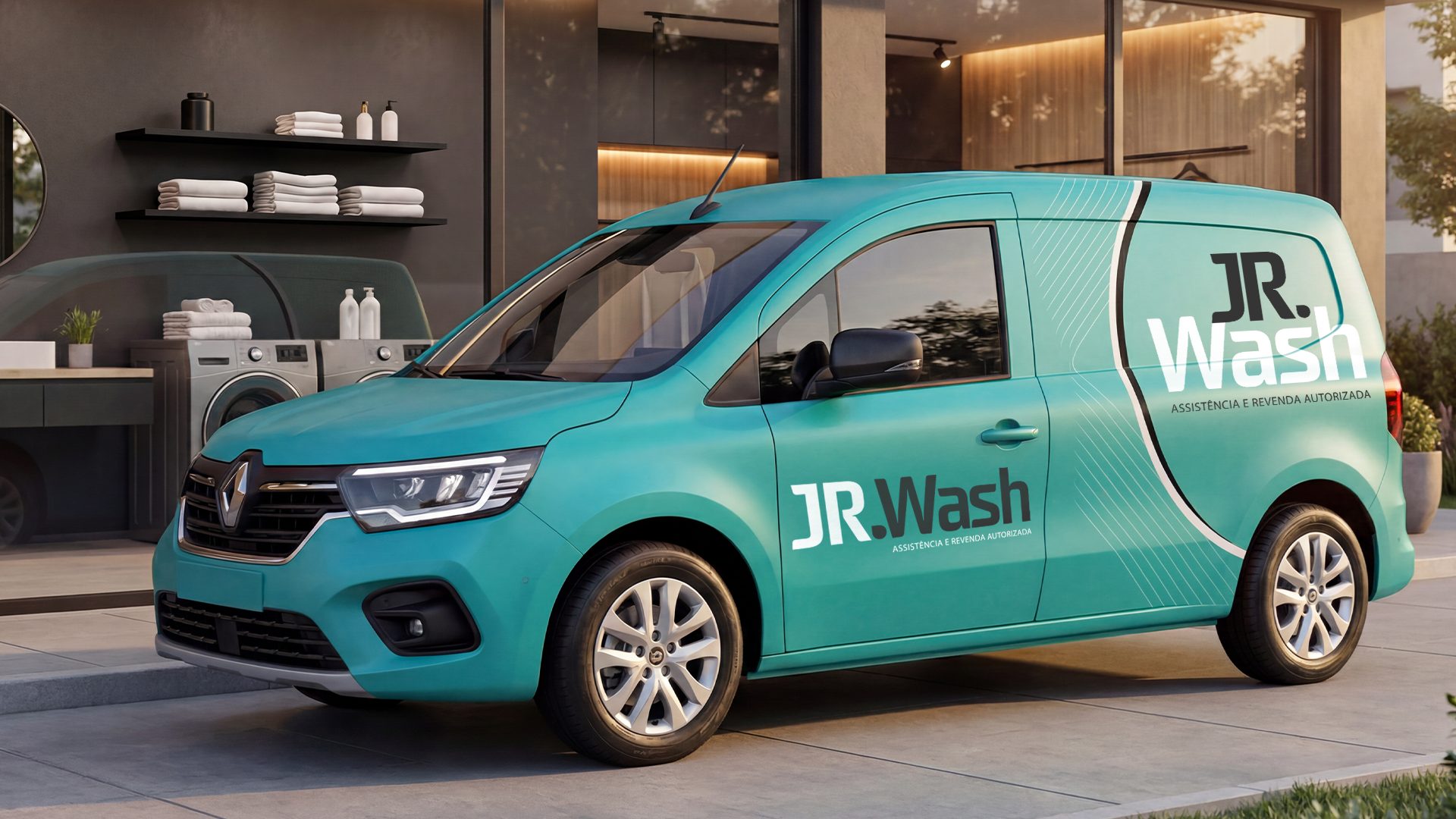 Van JR.Wash em frente à loja